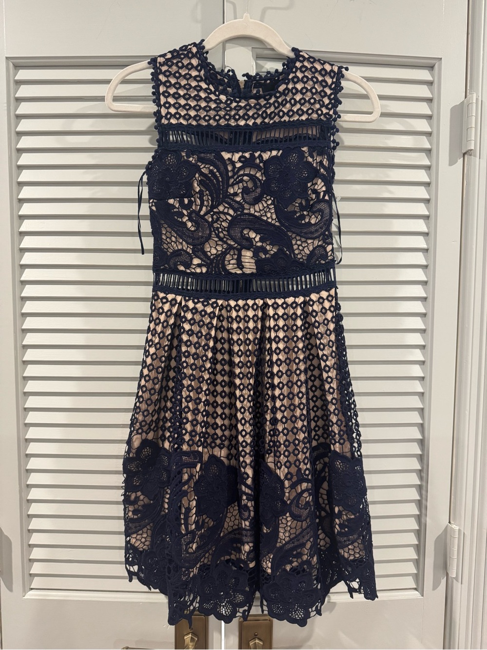 Aqua Navy Lace Overlay Dress with Nude Lining